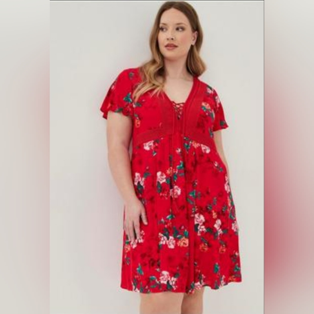 TORRID Flutter Sleeve Lace-Up Skater Dress